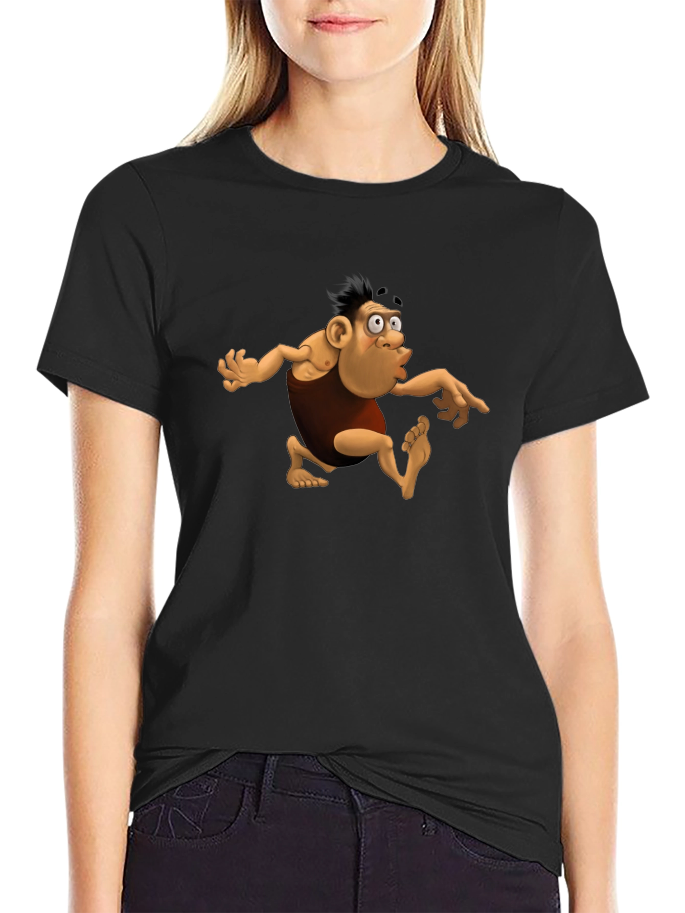 Cartoon Caveman Black T-Shirt