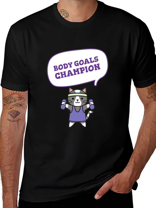 Body Goals Champion Cat Graphic Tee - Workout Motivation