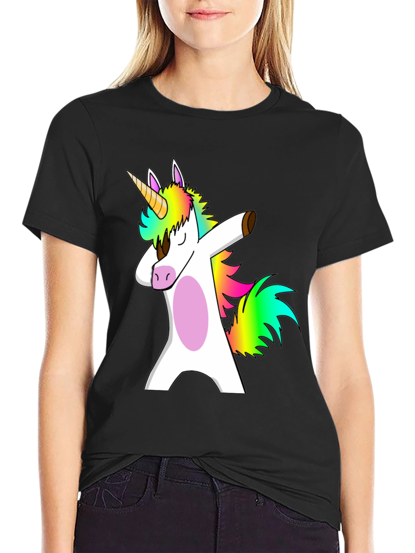 Dabbing Unicorn Black T-Shirt Funny Gift