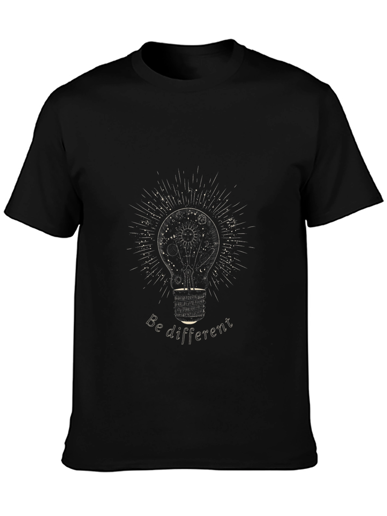 Unique Be Different Lightbulb Graphic Tee - Black