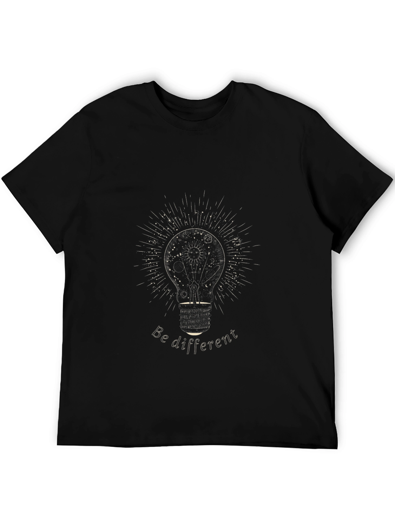 Unique Be Different Lightbulb Graphic Tee - Black