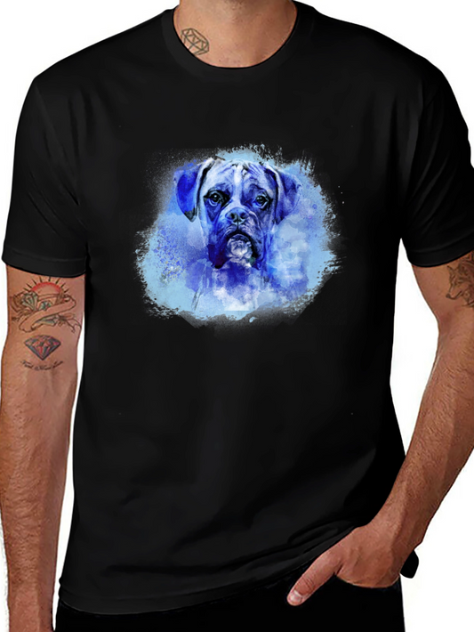 Boxer Dog Watercolor Graphic Print Black T-Shirt
