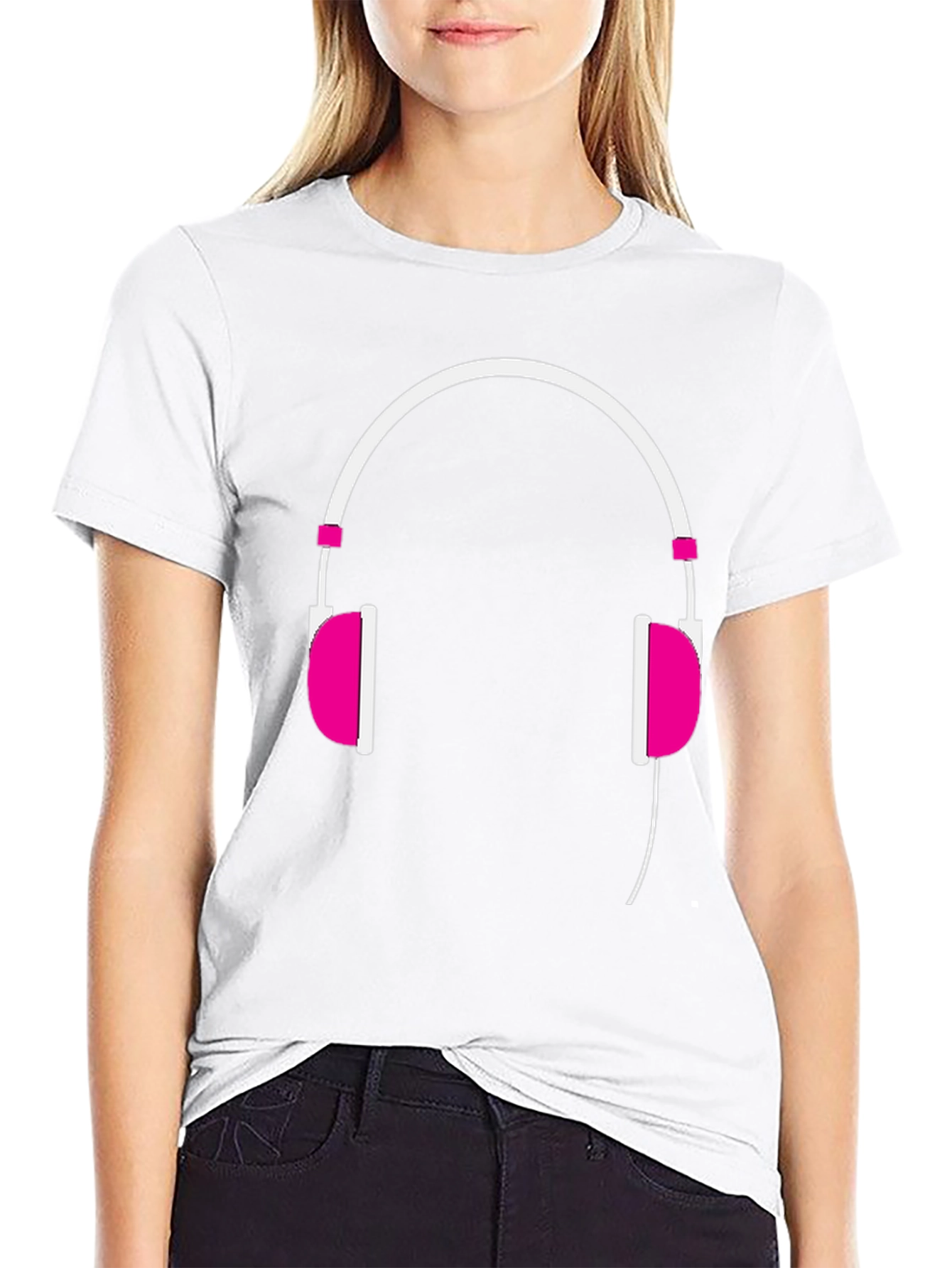 Trendy Headphones Graphic Tee - Black Cotton T-Shirt