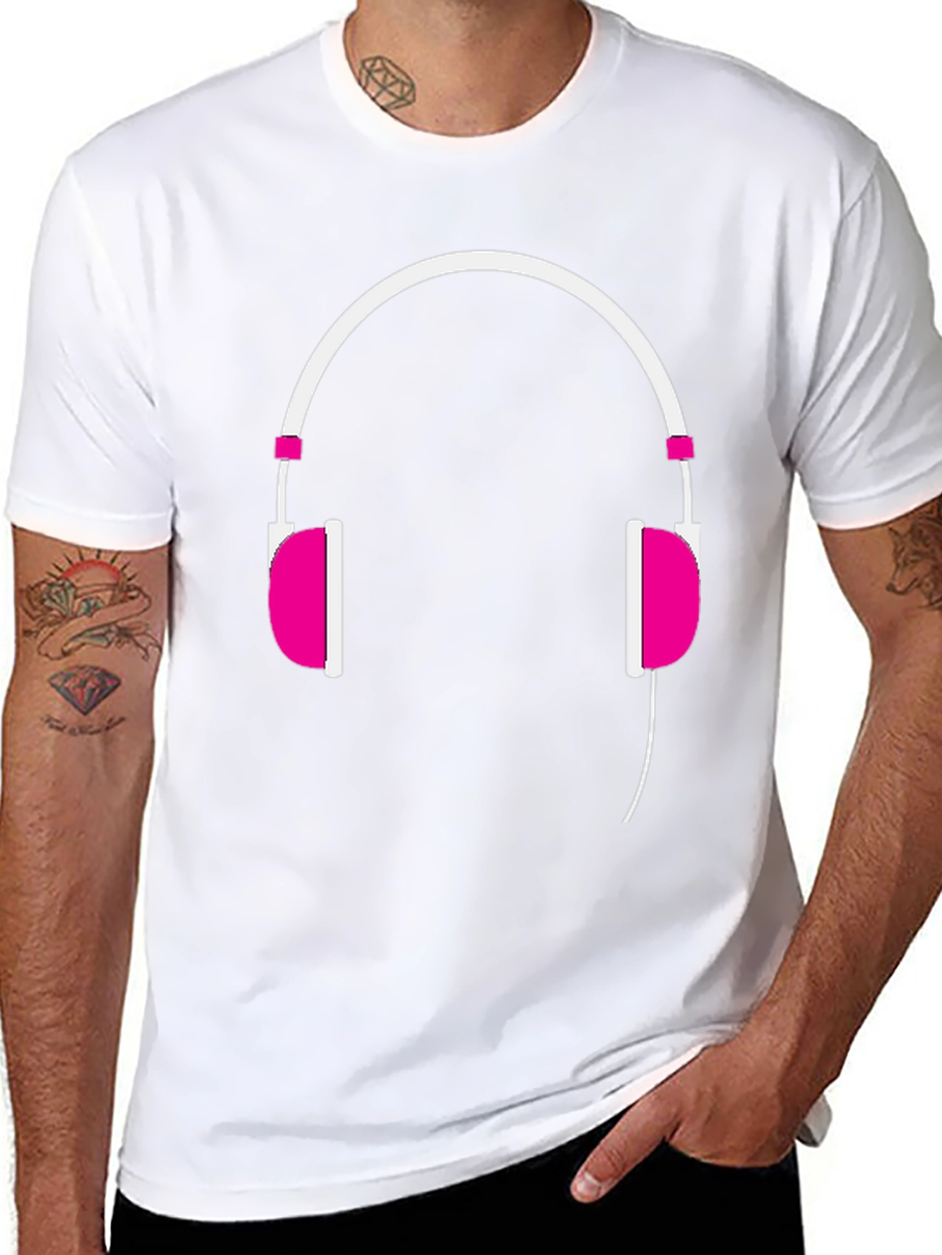 Trendy Headphones Graphic Tee - Black Cotton T-Shirt