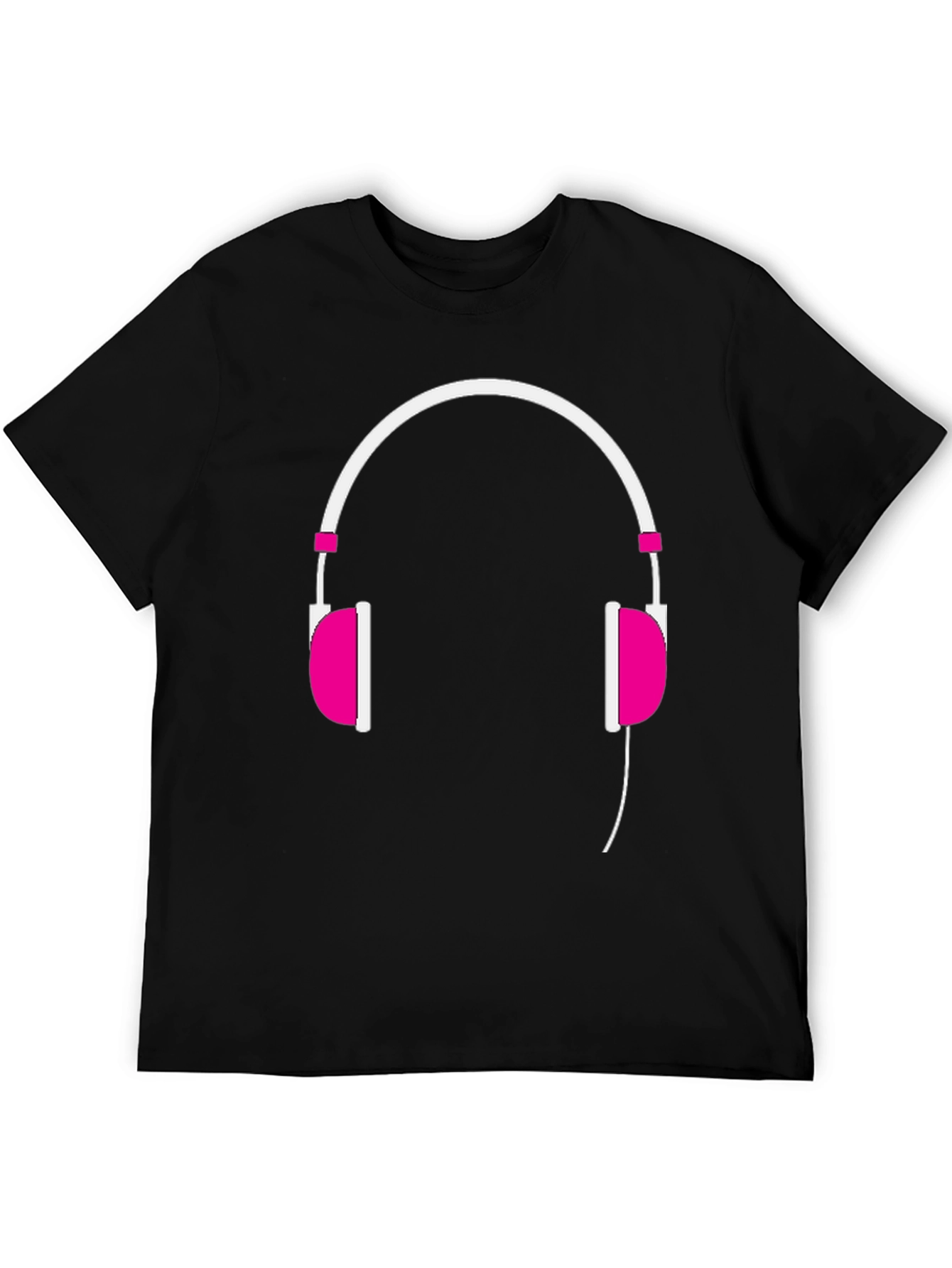 Trendy Headphones Graphic Tee - Black Cotton T-Shirt