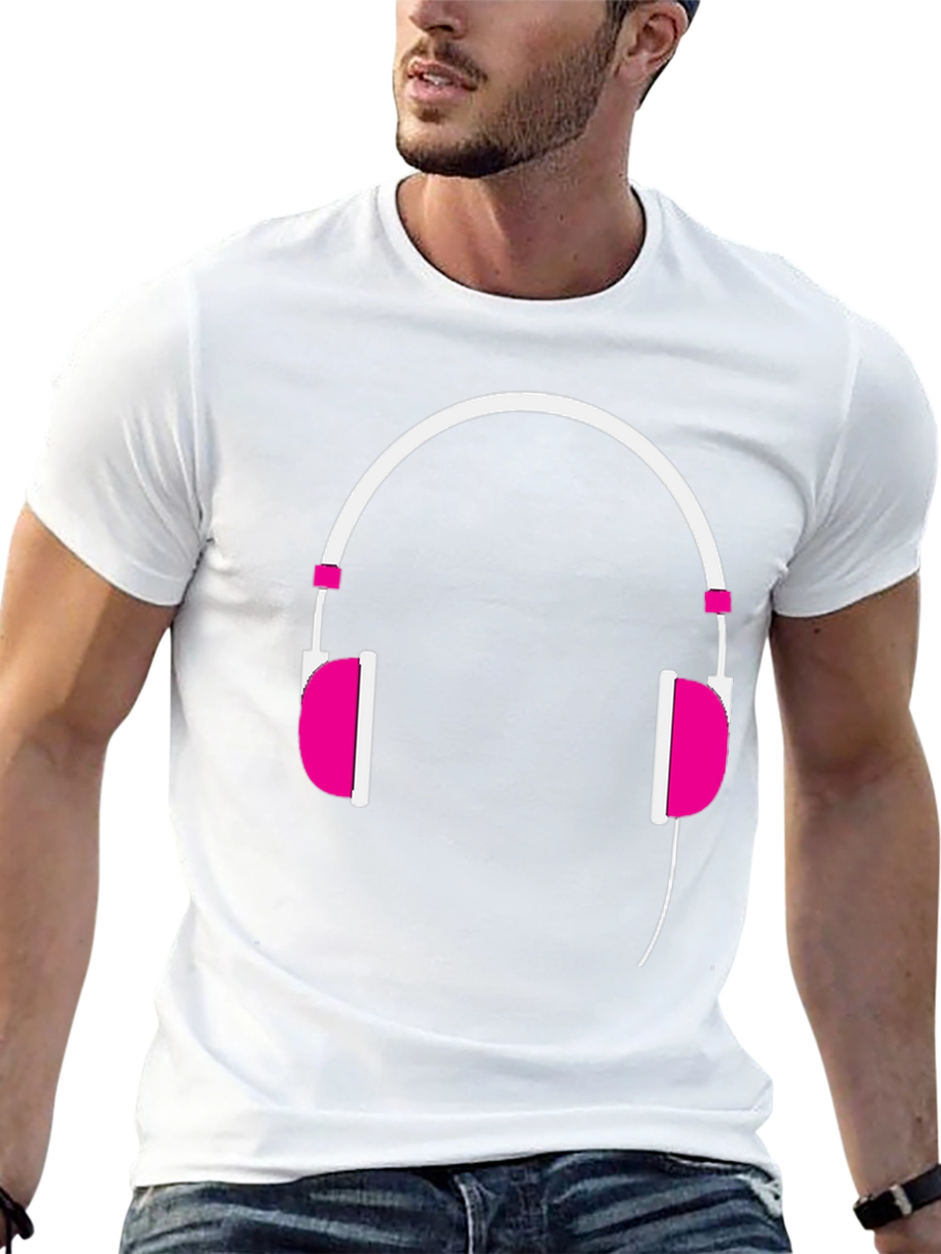 Trendy Headphones Graphic Tee - Black Cotton T-Shirt