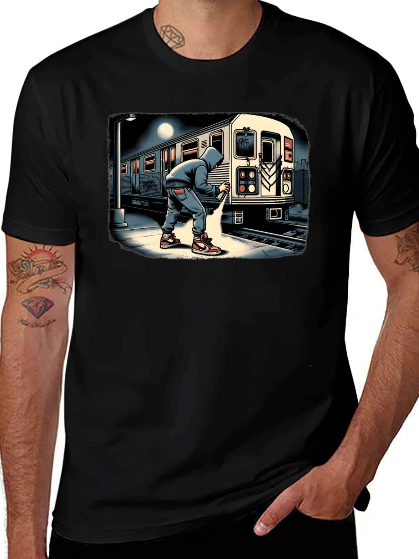 Urban Graffiti Train Graphic Tee - Street Art Style
