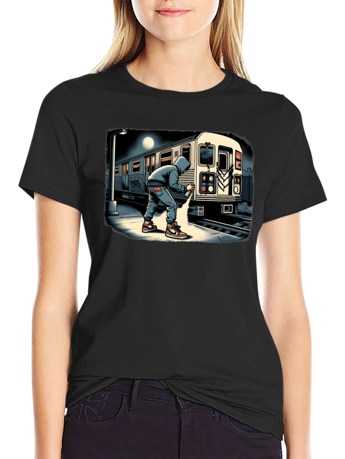Urban Graffiti Train Graphic Tee - Street Art Style