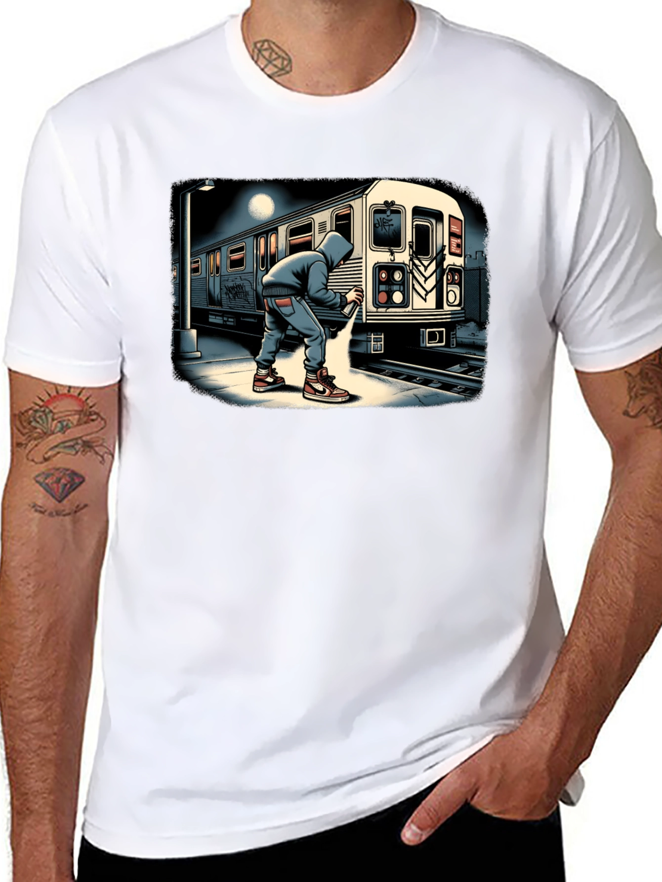 Urban Graffiti Train Graphic Tee - Street Art Style