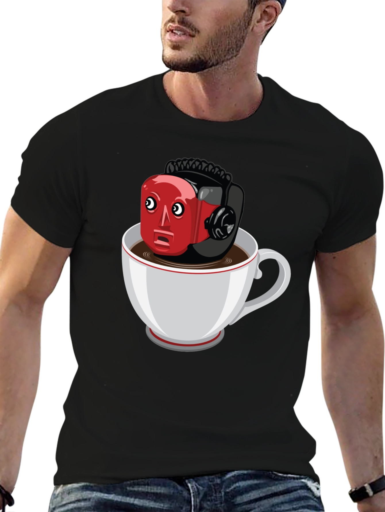 Cartoon Robot in Coffee Cup T-Shirt