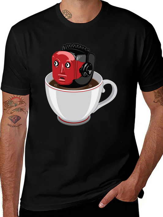 Cartoon Robot in Coffee Cup T-Shirt