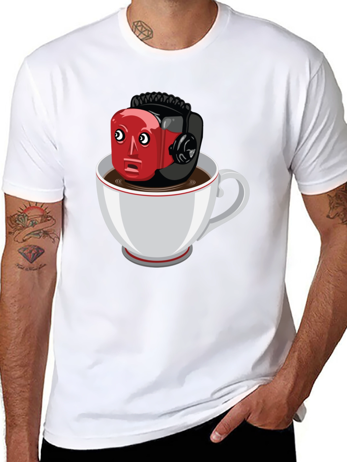 Cartoon Robot in Coffee Cup T-Shirt