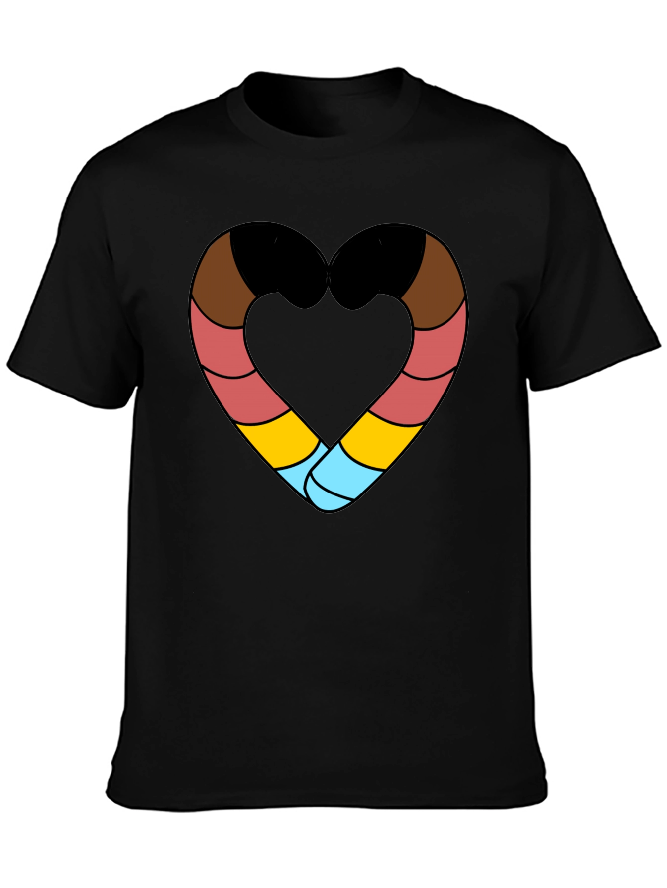 Striped Heart Graphic Black T-Shirt