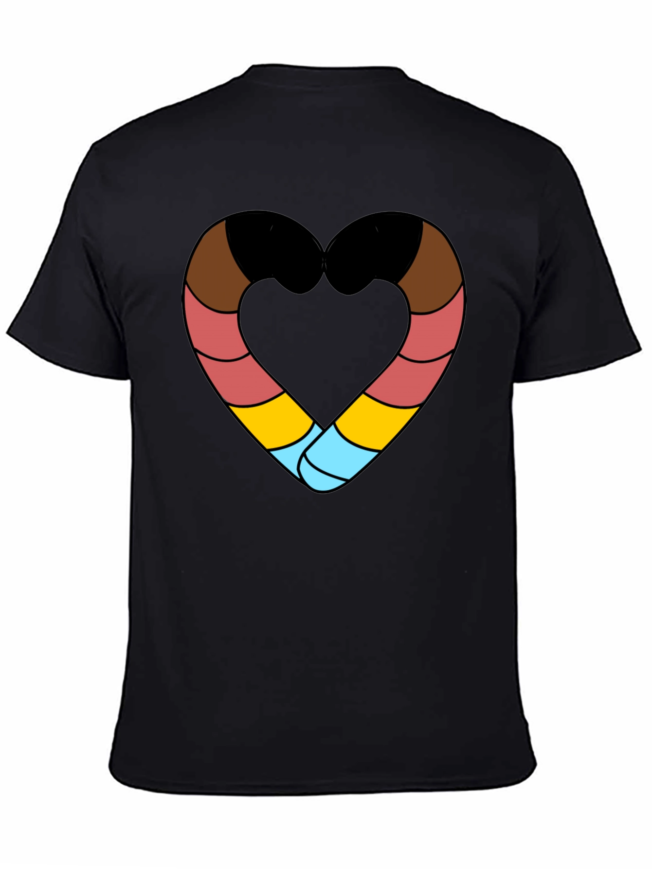 Striped Heart Graphic Black T-Shirt