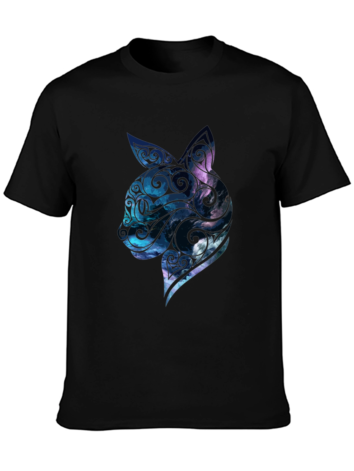 Mens Black Cat Galaxy Graphic Tee