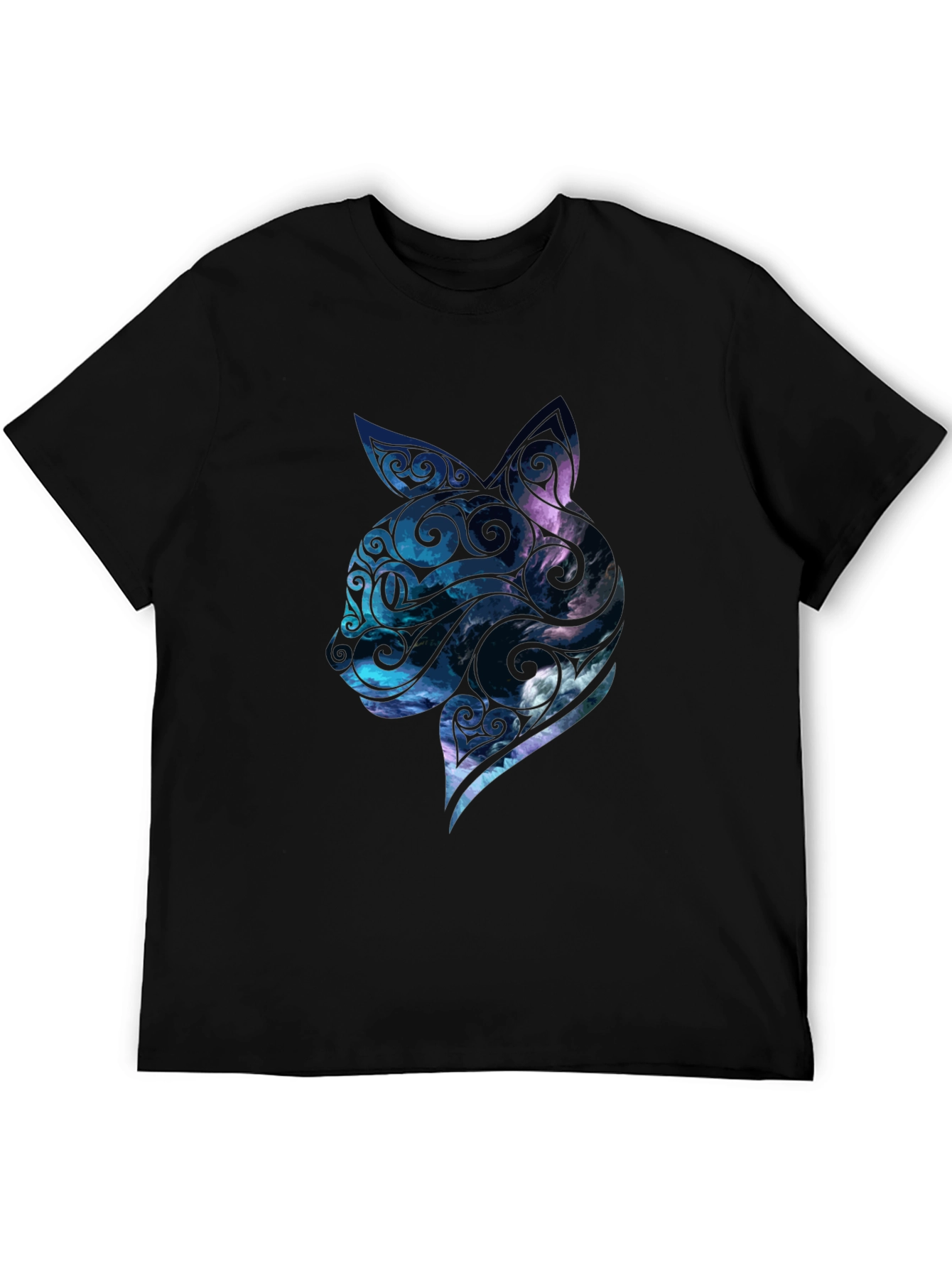 Mens Black Cat Galaxy Graphic Tee