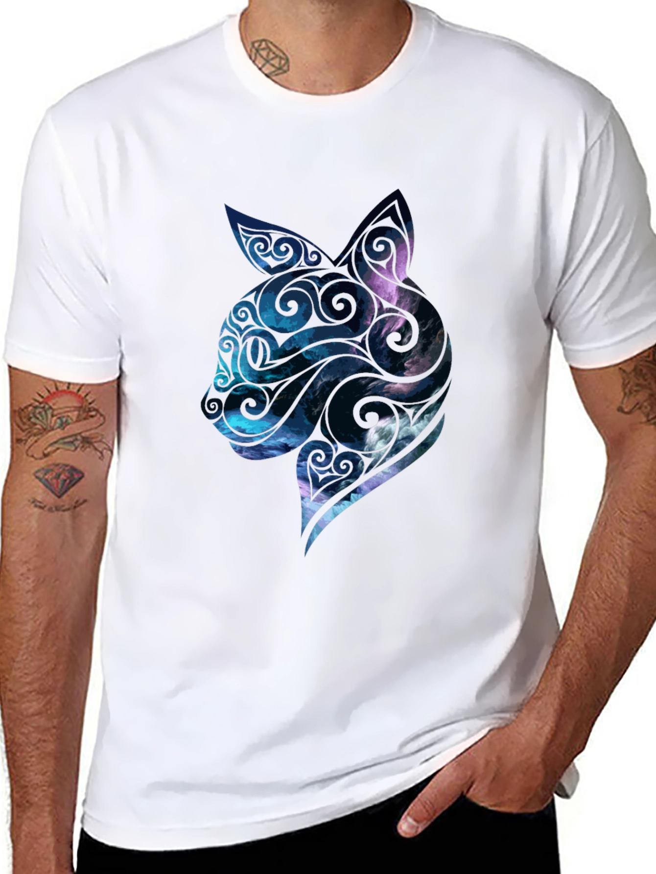 Mens Black Cat Galaxy Graphic Tee