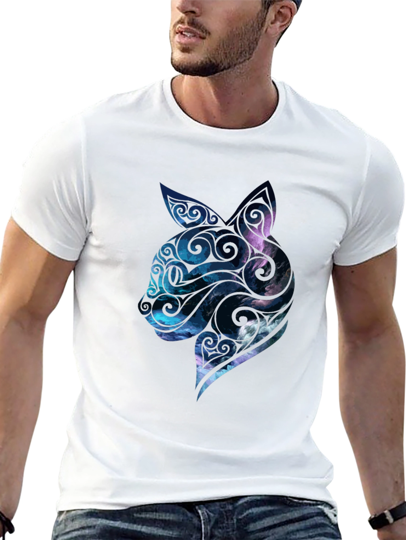 Mens Black Cat Galaxy Graphic Tee
