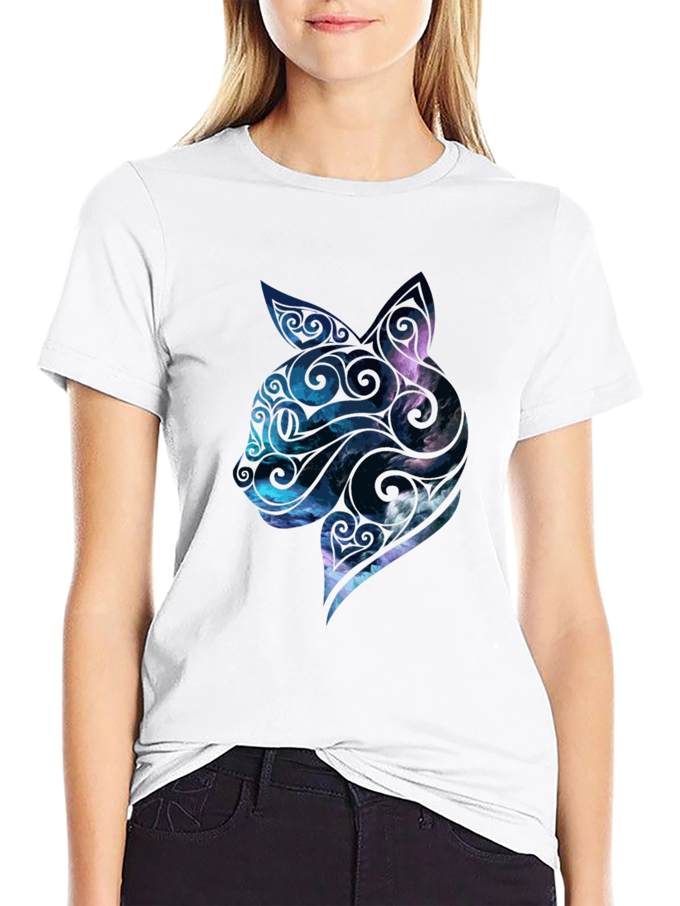 Mens Black Cat Galaxy Graphic Tee