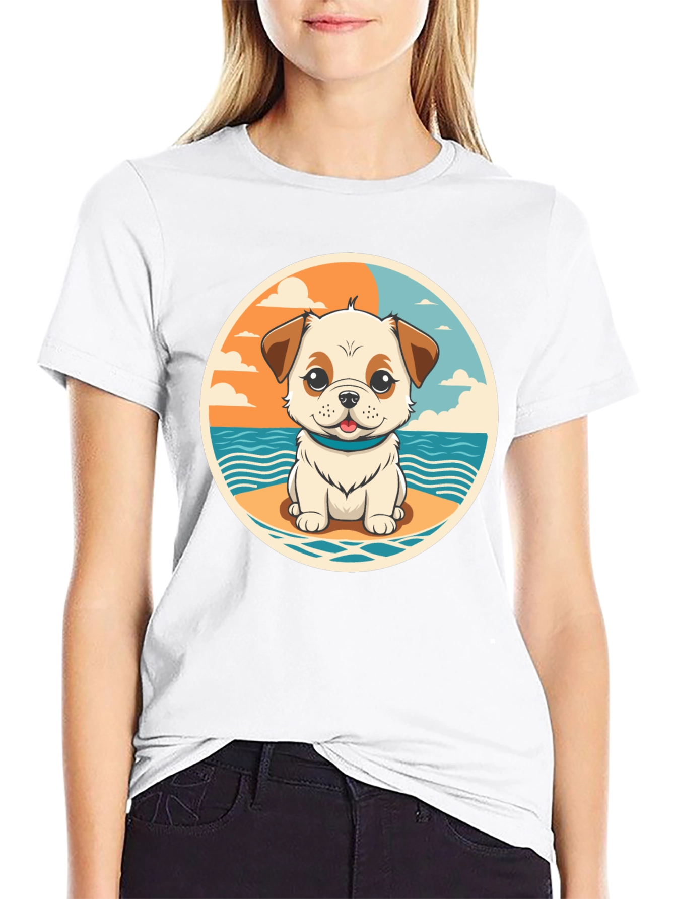 Cute Dog Beach Scene Graphic Tee