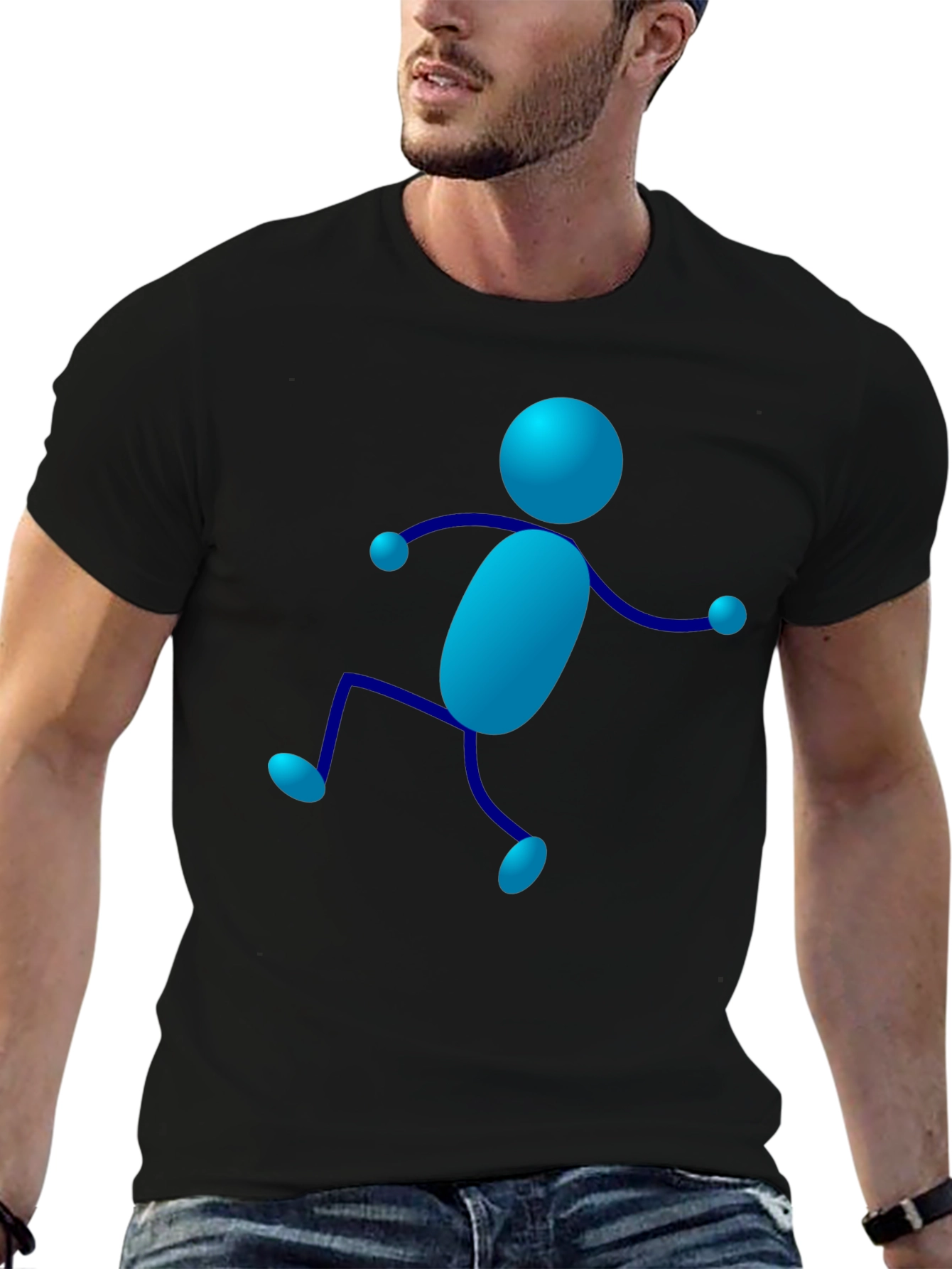 Funky Blue Stick Figure Black T-Shirt
