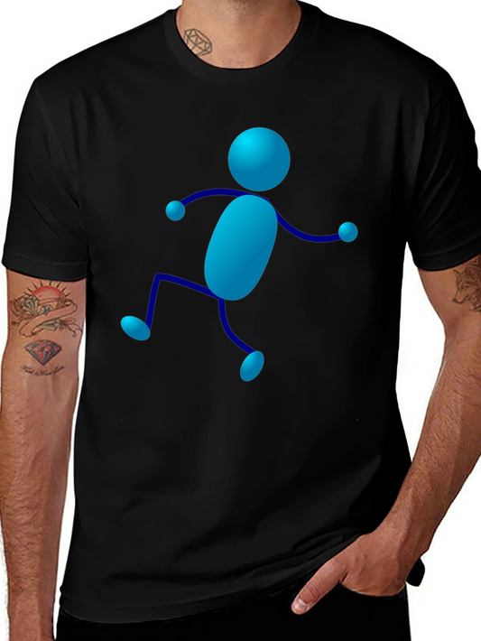 Funky Blue Stick Figure Black T-Shirt