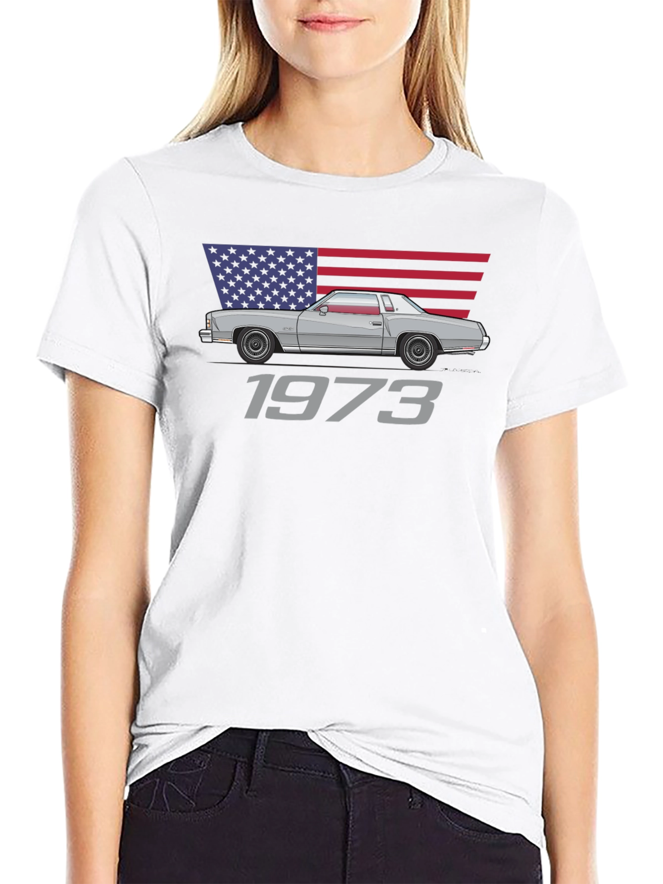 1973 Classic Car American Flag T-Shirt