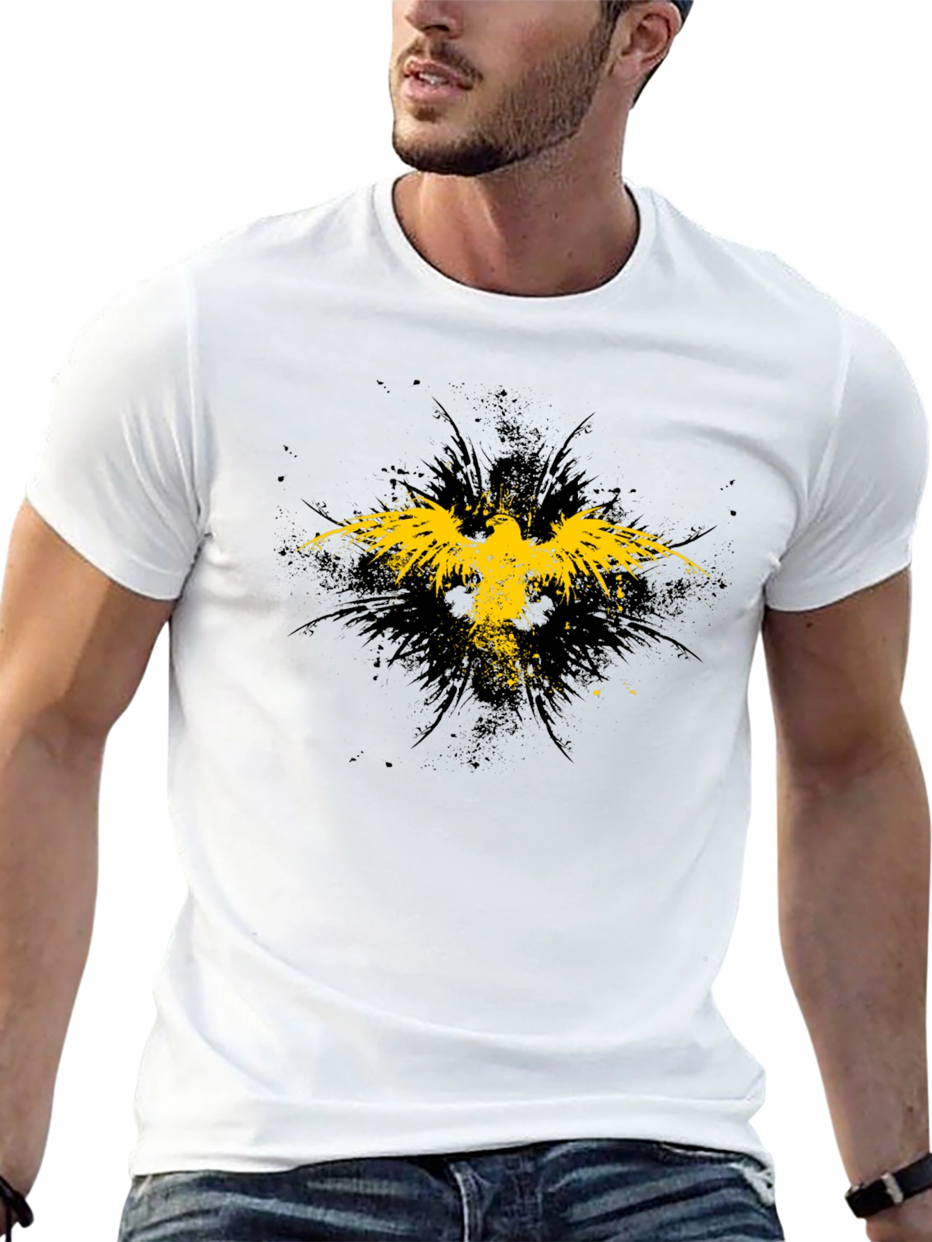 Black T-Shirt with Yellow Eagle Graphic