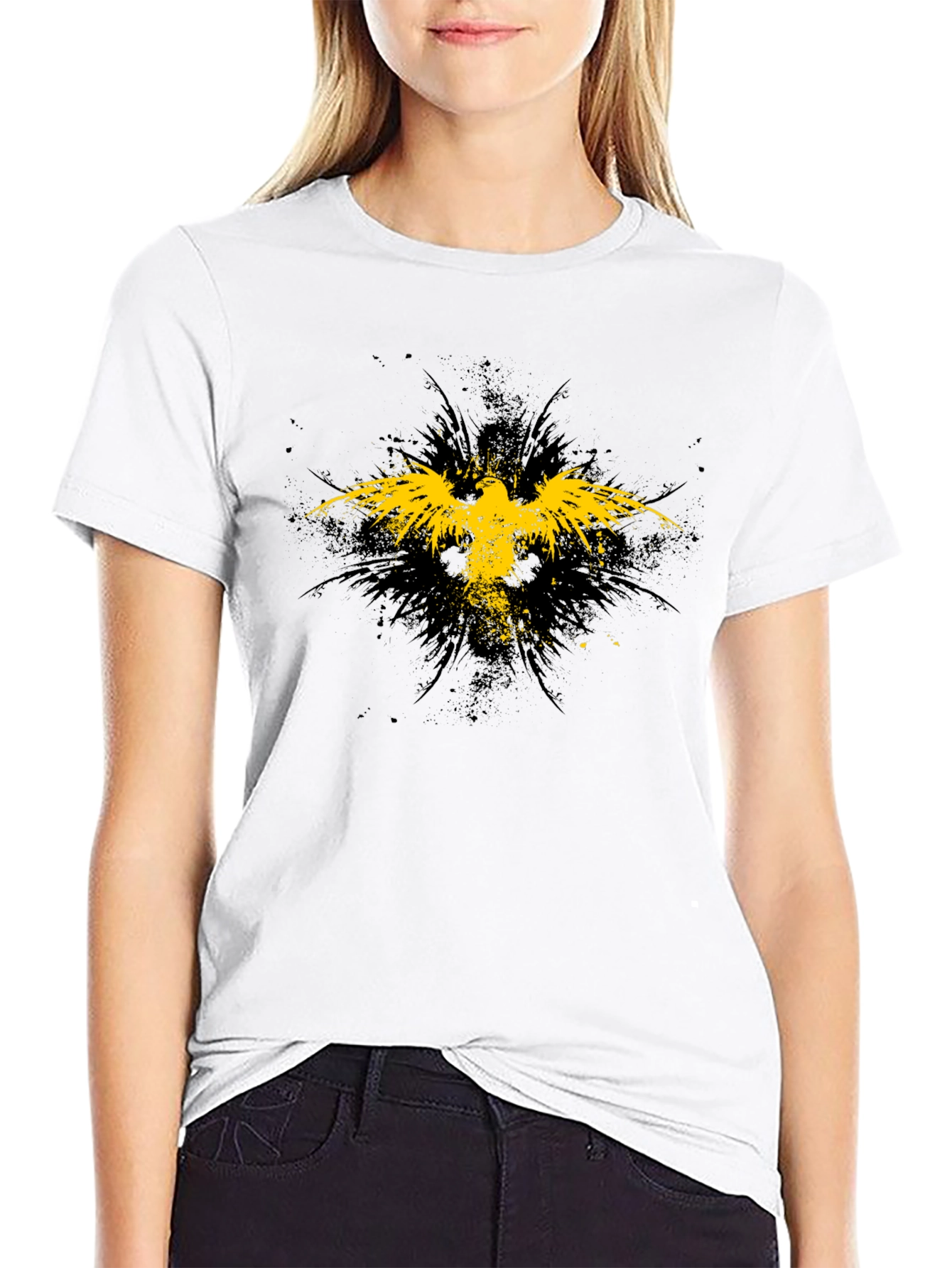 Black T-Shirt with Yellow Eagle Graphic