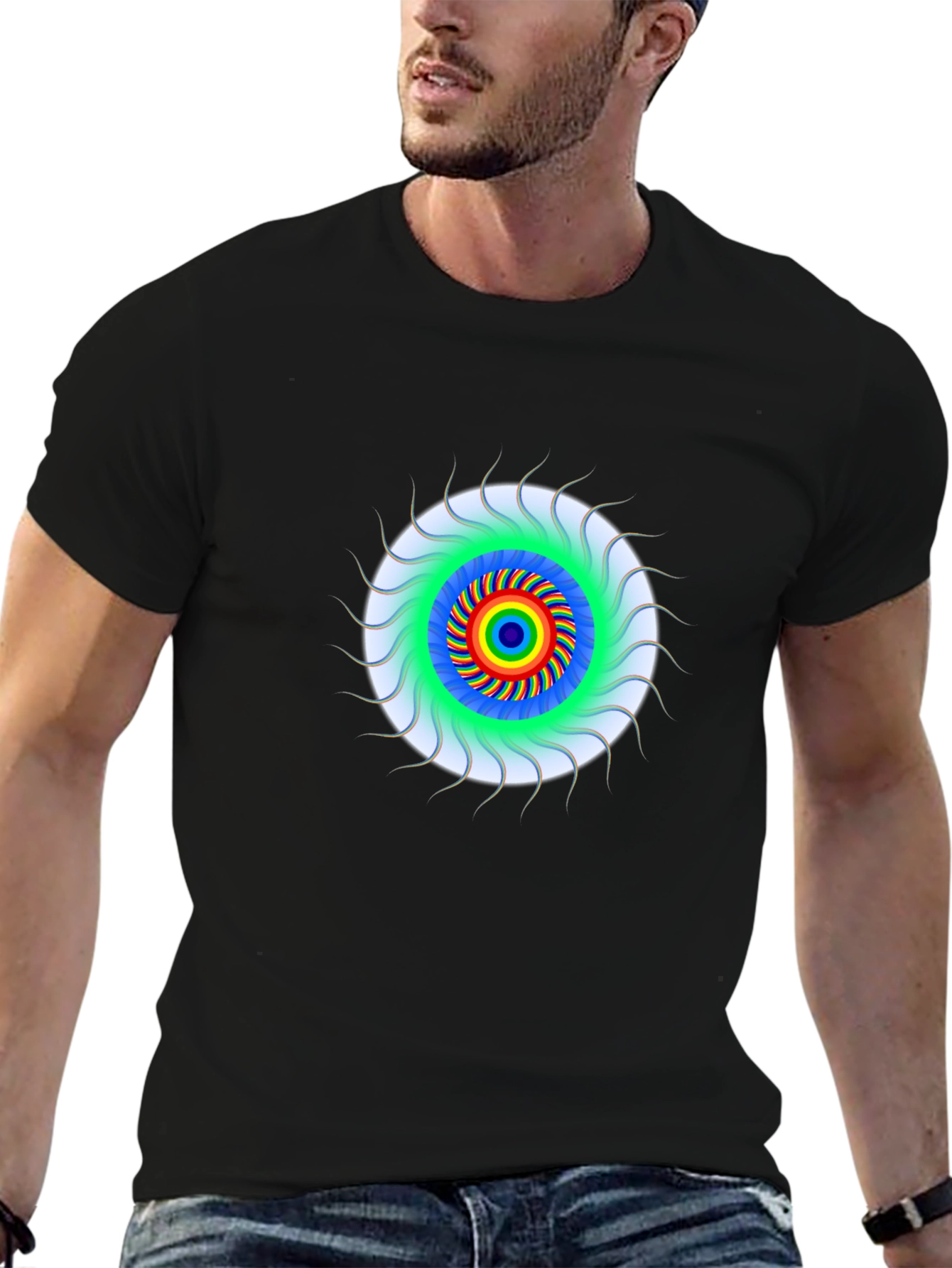 Psychedelic Rainbow Eye T-Shirt - Black Cotton Tee