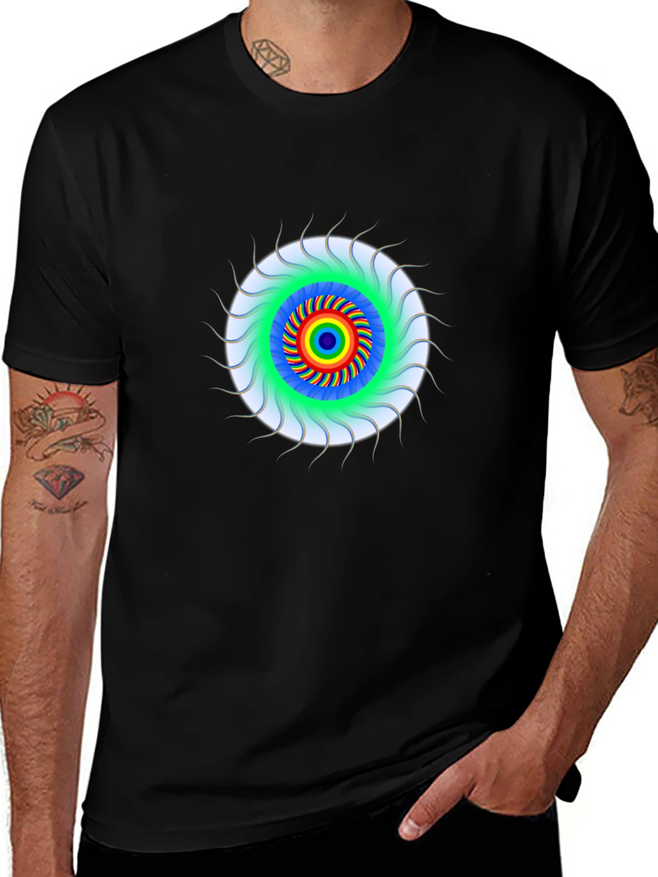Psychedelic Rainbow Eye T-Shirt - Black Cotton Tee