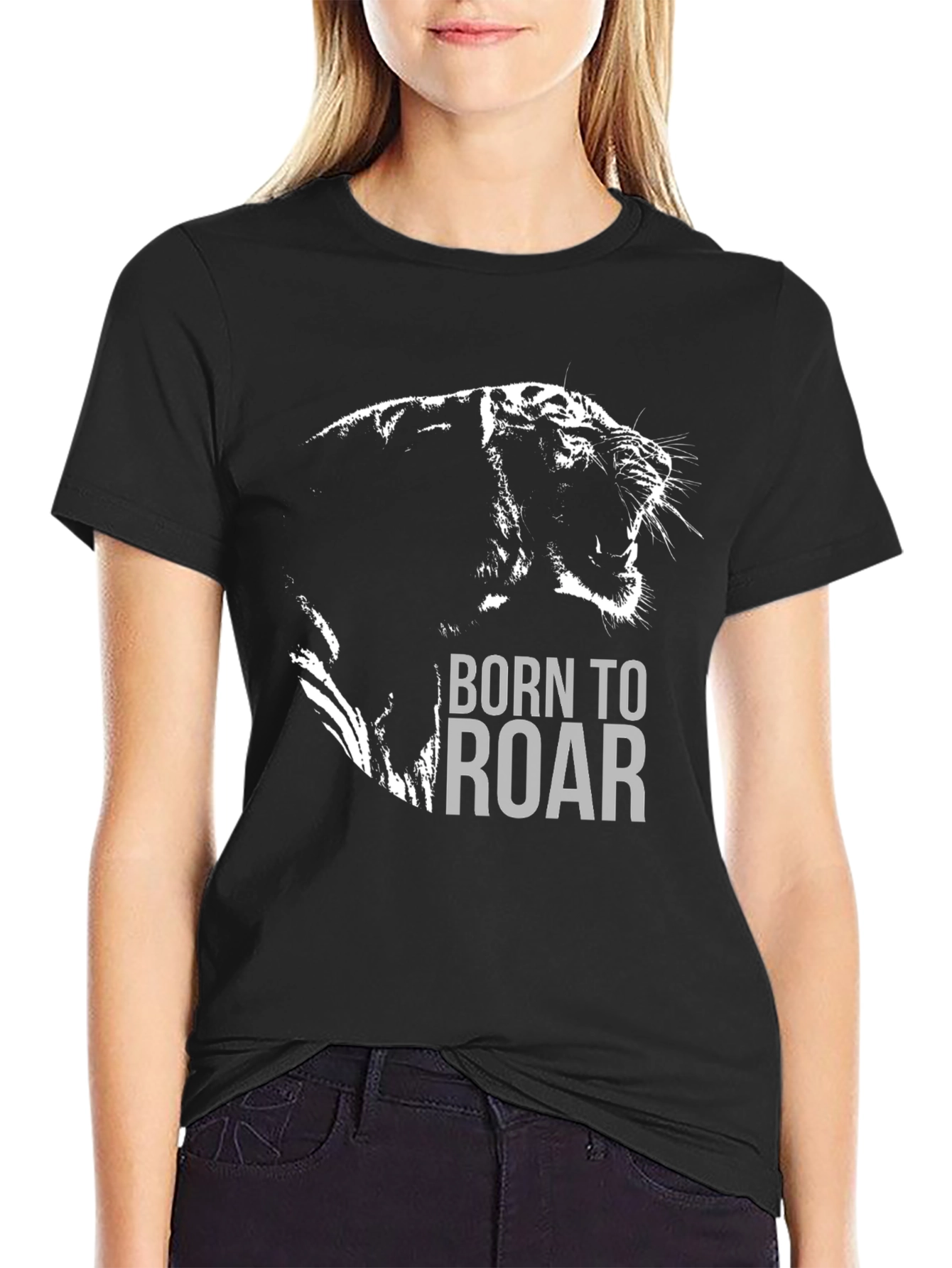 Born to Roar Tiger Graphic Print T-Shirt
