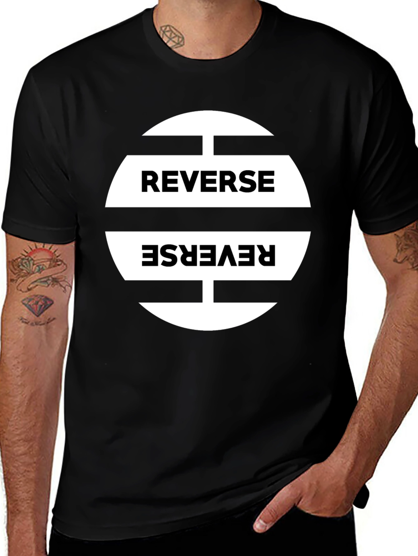 Reverse Graphic Print Black T-Shirt