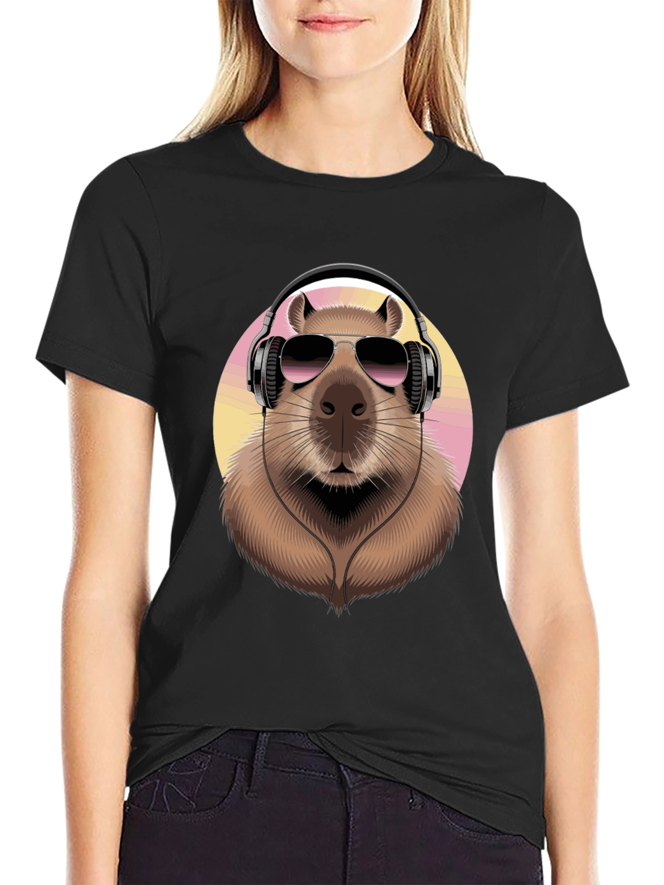 Capybara DJ Black T-Shirt - Cool Animal Graphic Tee