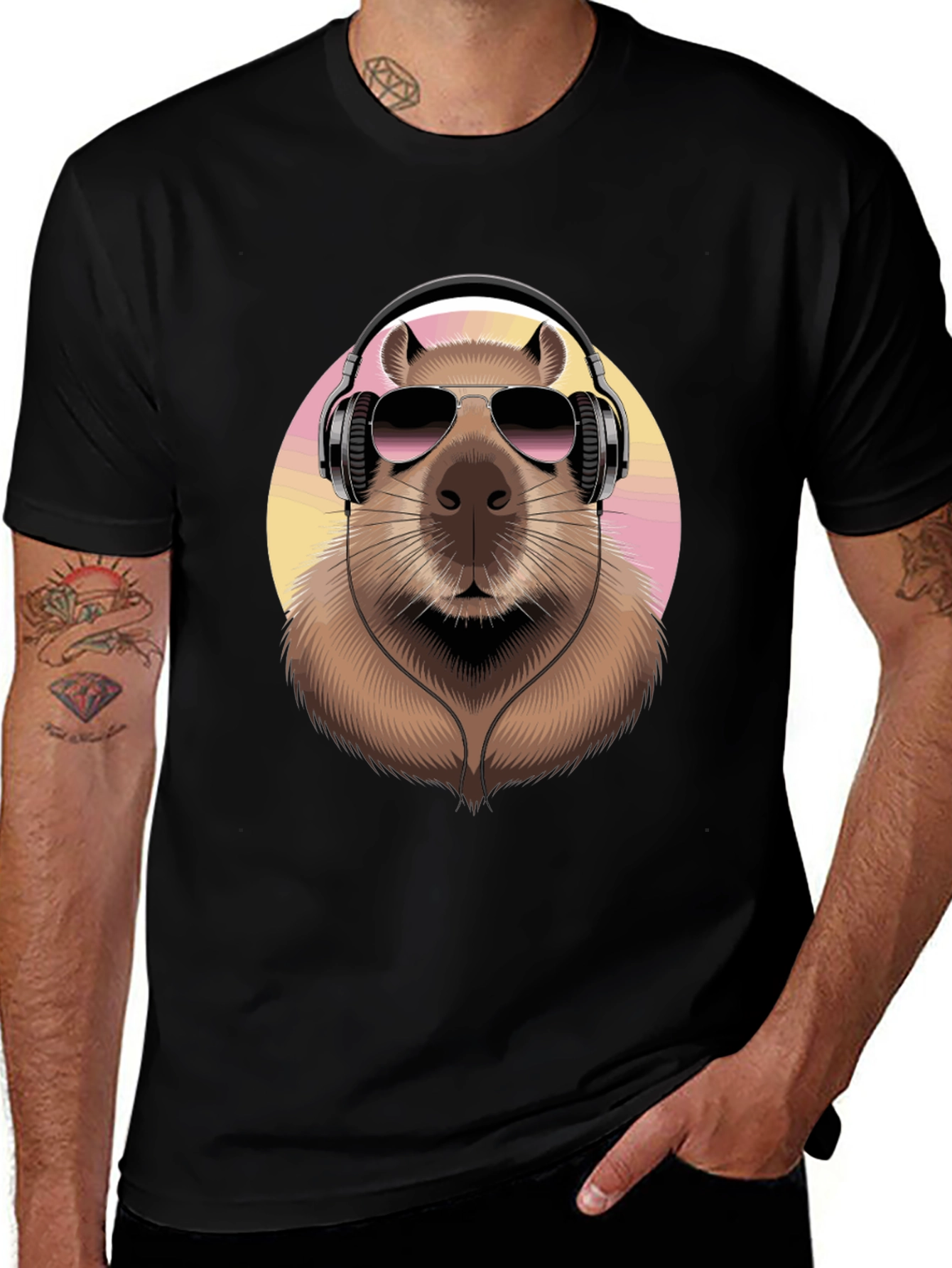 Capybara DJ Black T-Shirt - Cool Animal Graphic Tee