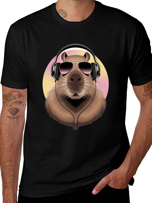 Capybara DJ Black T-Shirt - Cool Animal Graphic Tee