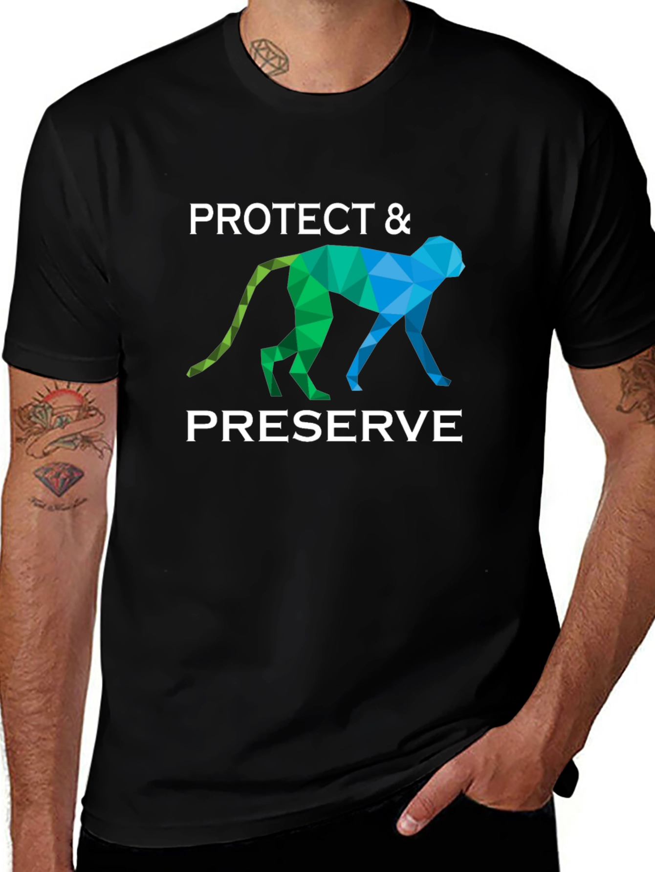 Protect & Preserve Geometric Monkey Graphic T-Shirt