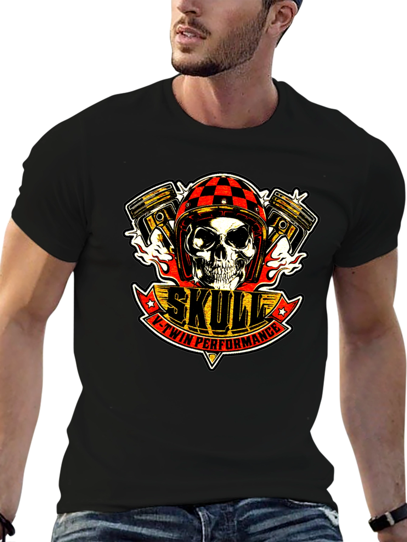 Skull V-Twin Performance Black T-Shirt