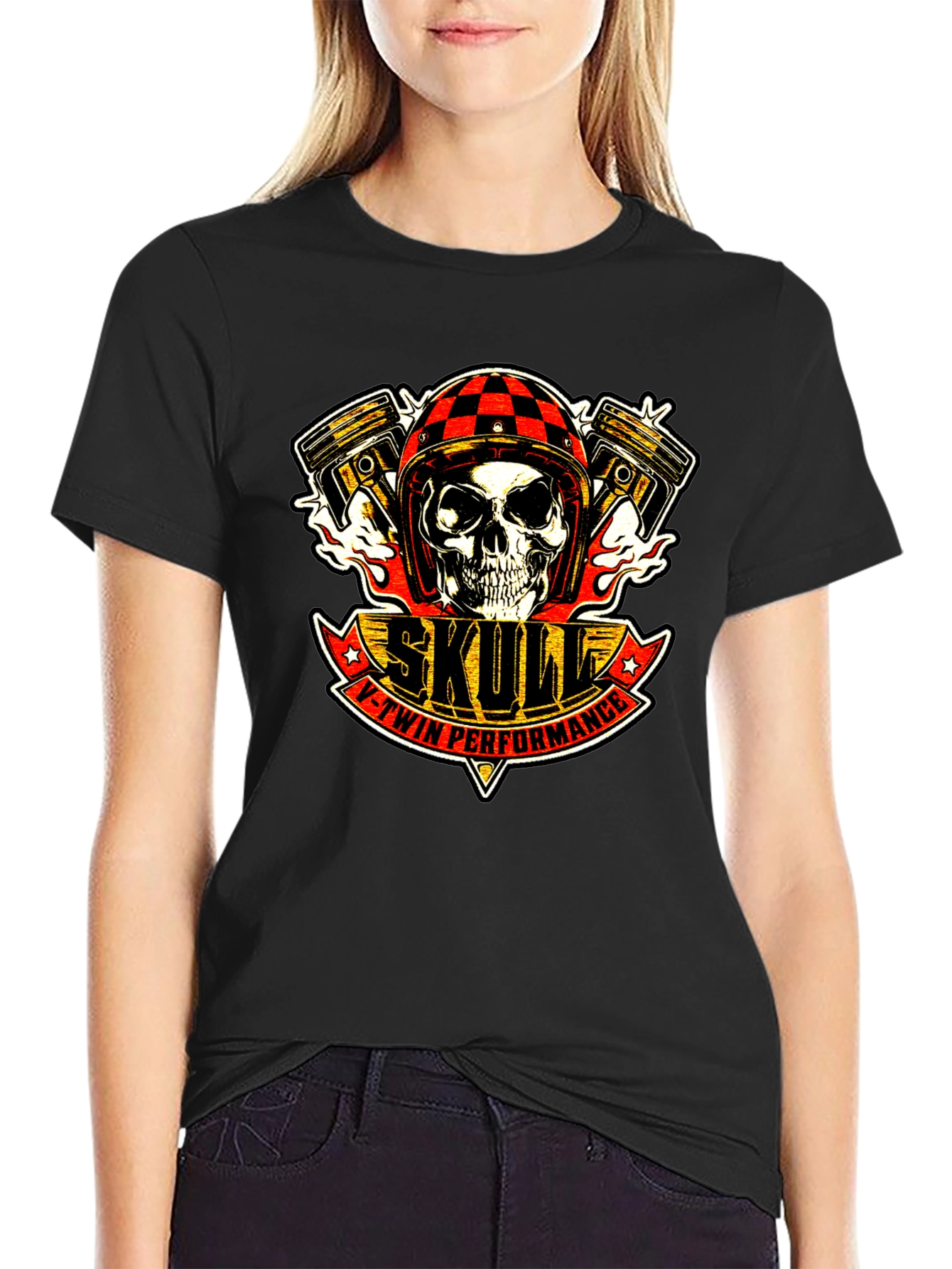 Skull V-Twin Performance Black T-Shirt