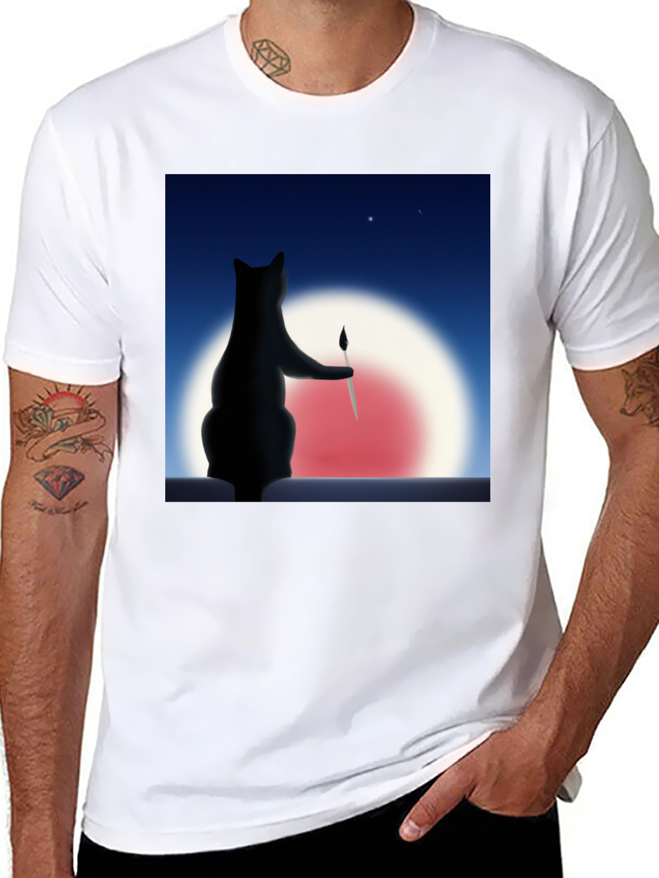 Cat Painter Graphic Tee - Artistic Comfort