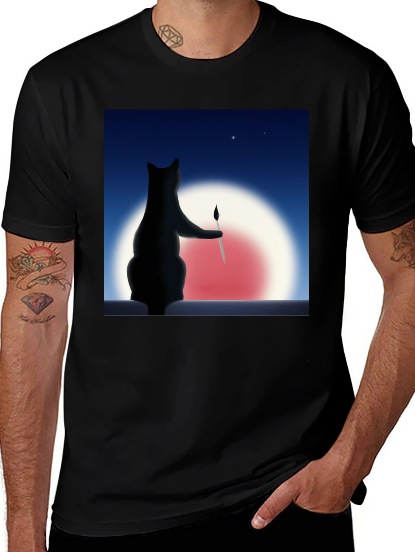Cat Painter Graphic Tee - Artistic Comfort