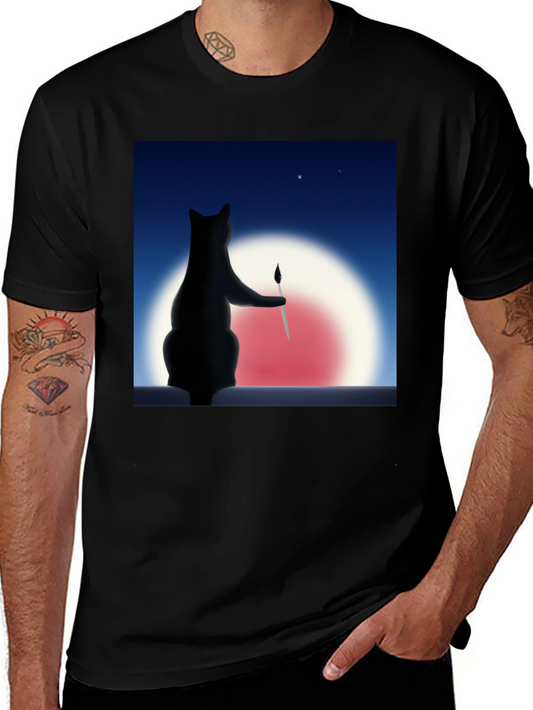Cat Painter Graphic Tee - Artistic Comfort
