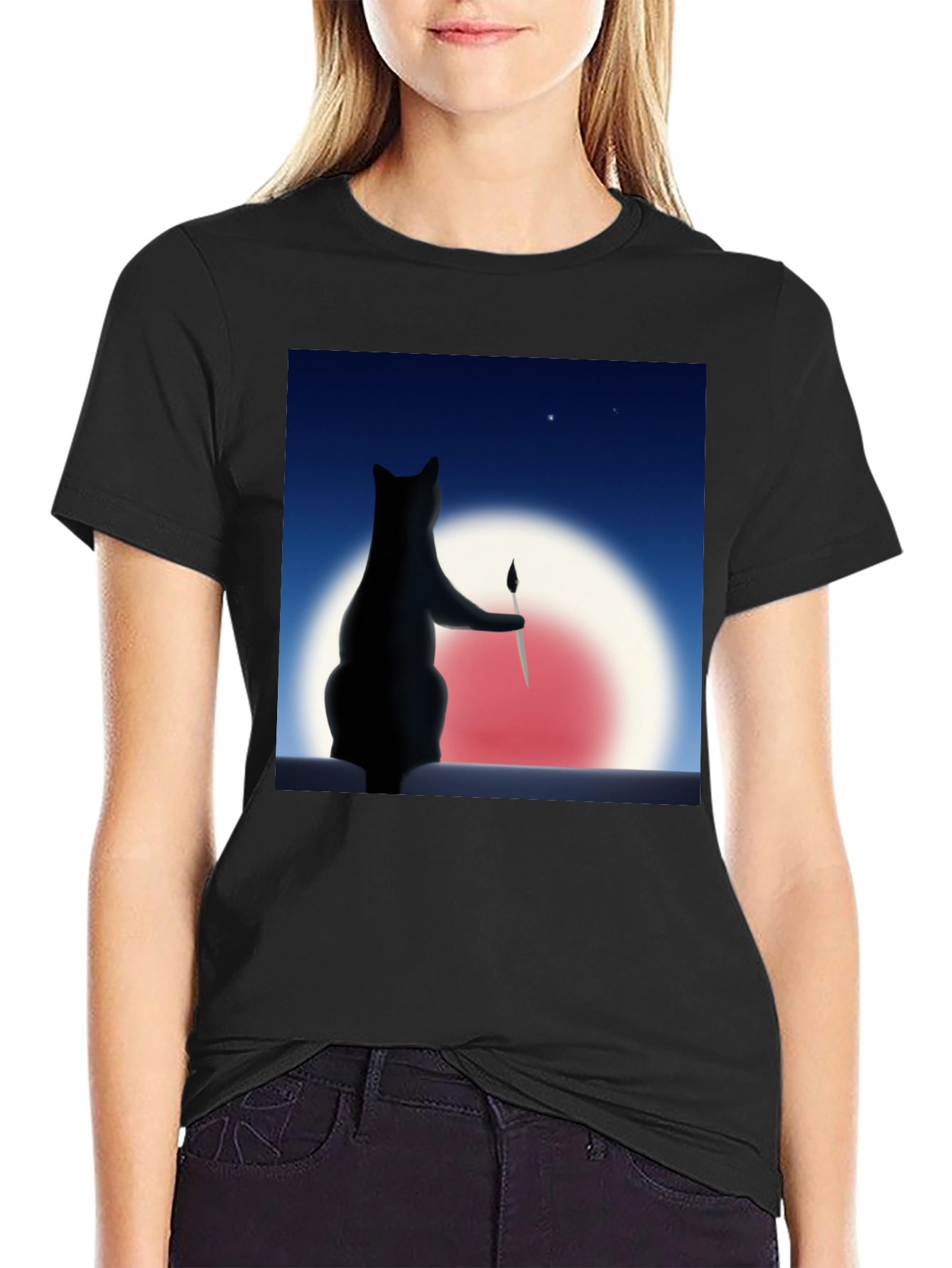 Cat Painter Graphic Tee - Artistic Comfort