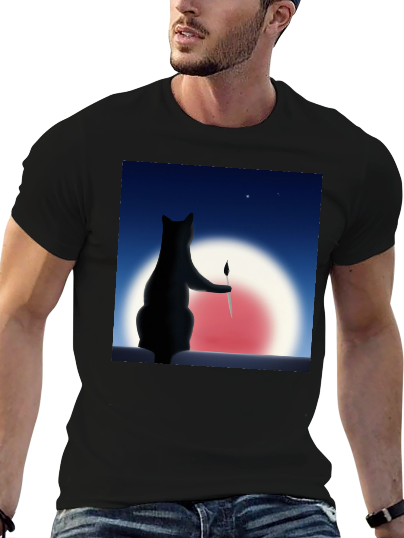 Cat Painter Graphic Tee - Artistic Comfort
