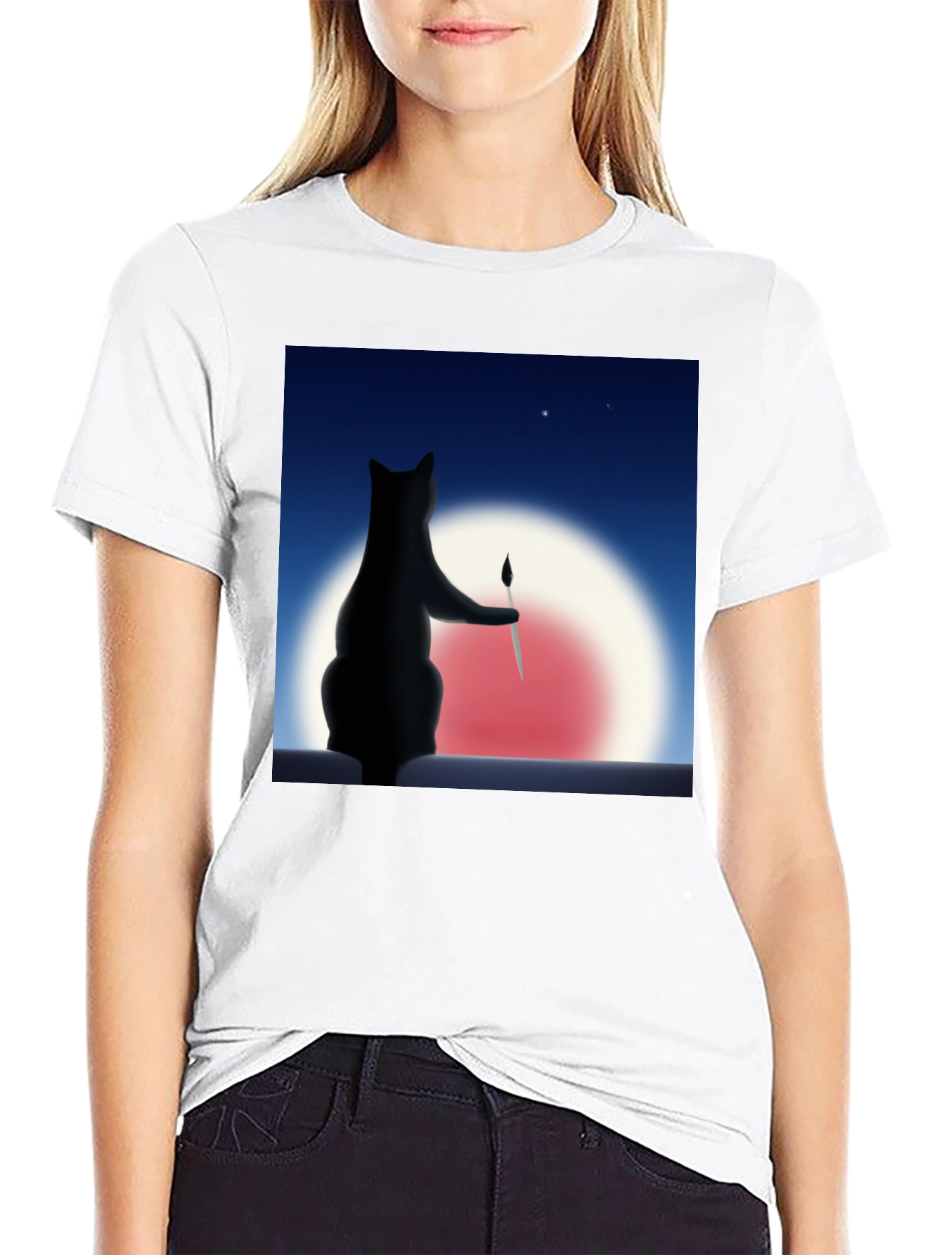 Cat Painter Graphic Tee - Artistic Comfort