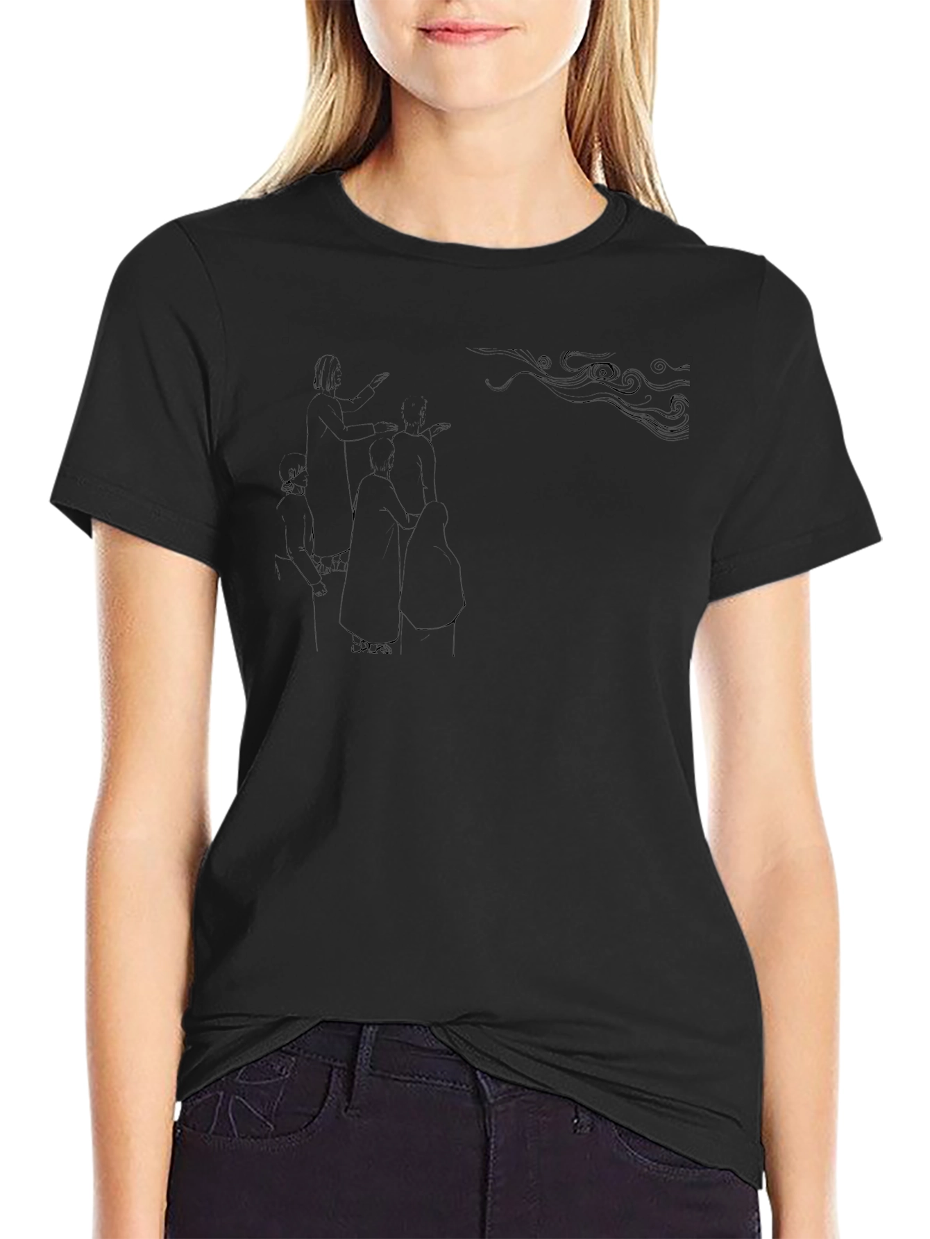 Abstract Sketch Print Black T-Shirt