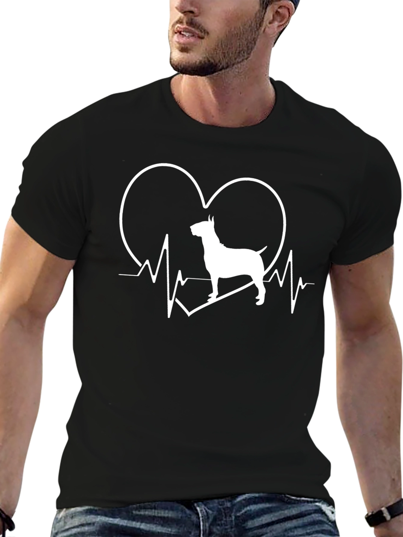 Dog Heartbeat Graphic T-Shirt - Black