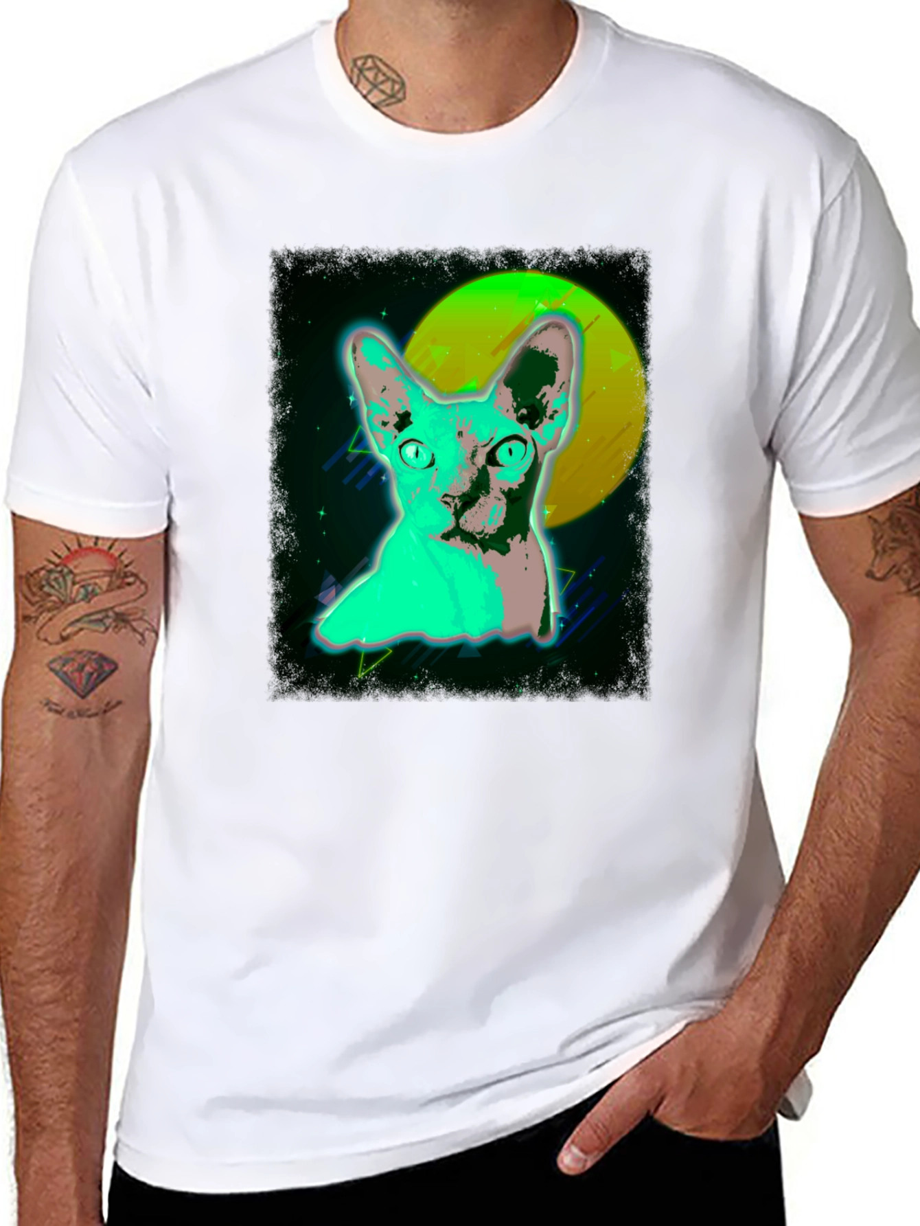 Retro Cat Graphic T-Shirt - Cool 80s Style Tee
