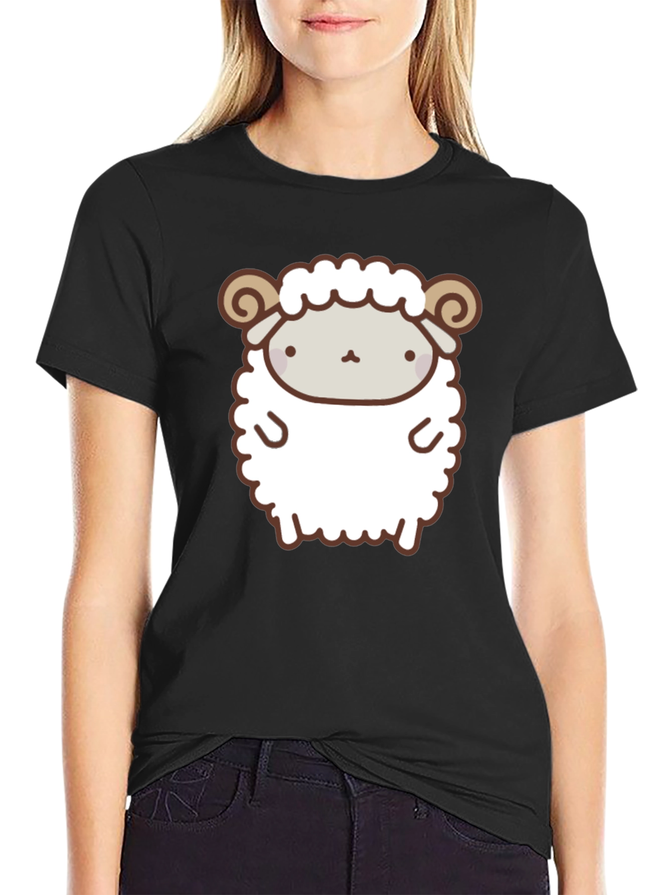 Cute Sheep Graphic Tee - Black Cotton Shirt