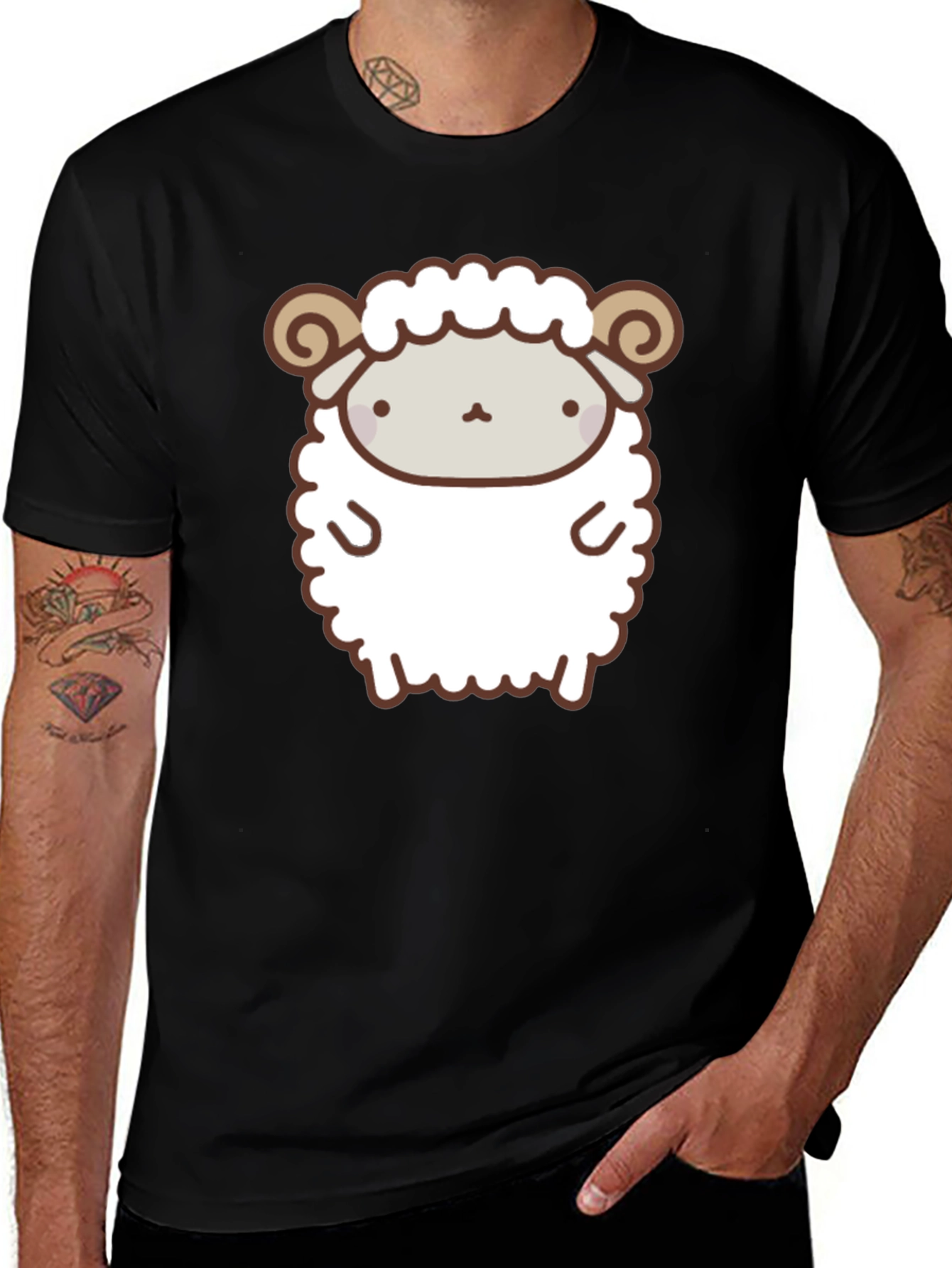 Cute Sheep Graphic Tee - Black Cotton Shirt